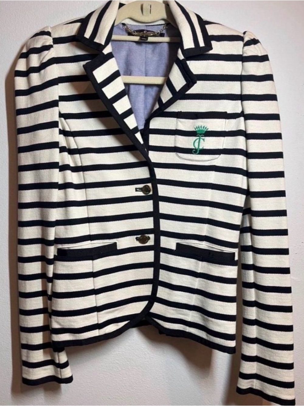 Juicy Couture White & Navy Striped Blazer